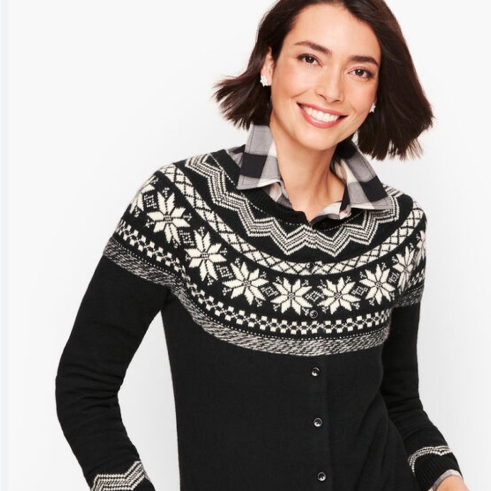 TALBOTS SNOWFLAKE FAIR ISLE CARDIGAN SWEATER, medium petite